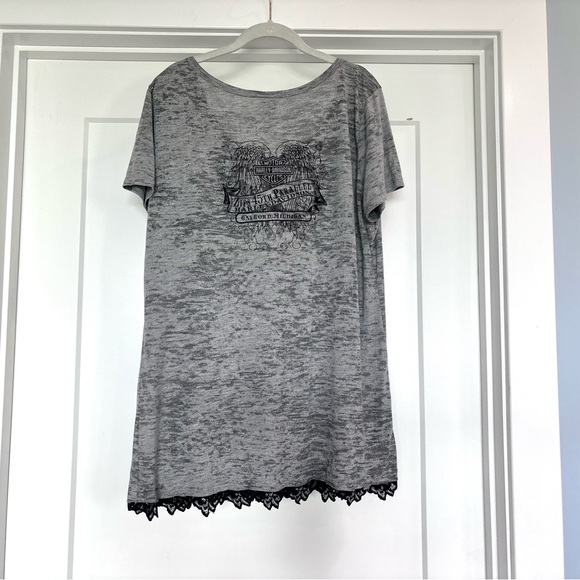 Harley Davidson Womens Gray Burnout W/ Rhinestones Gaylord Michigan T- Shirt 2XL - Picture 9 of 14